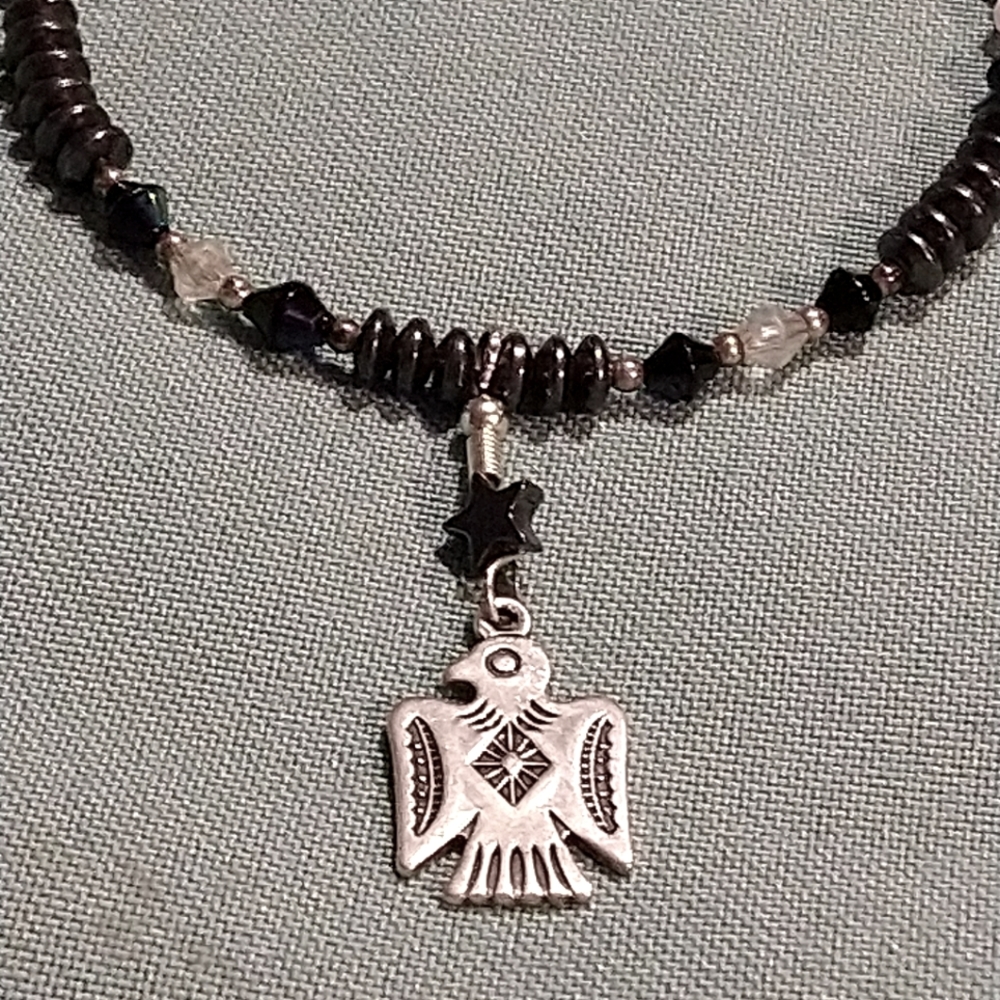 ✔️💯99.9 STERLING SILVER/AMERICAN INDIAN BIRD,/ (BLACK ONYX & HEMATITE